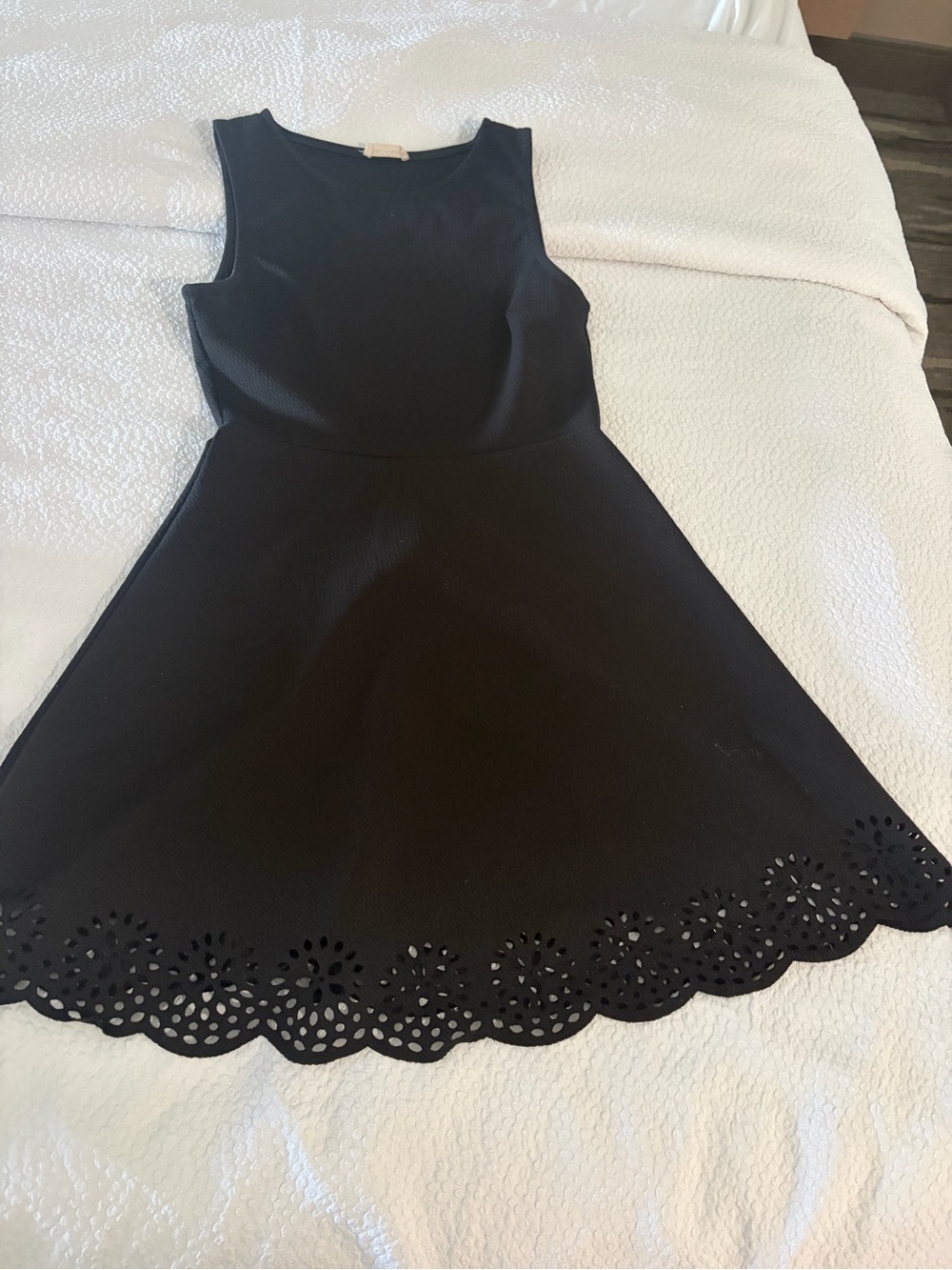 Classic Black Midi Dress with Eyelet Hem